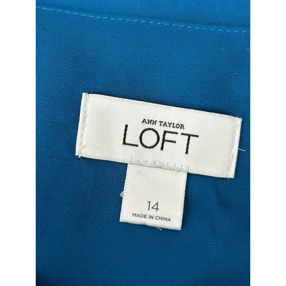 Ann Taylor Loft Dress Women Size 14 Blue Silk Sleeveless Ruffle Mini Fit N Flare - Picture 7 of 12